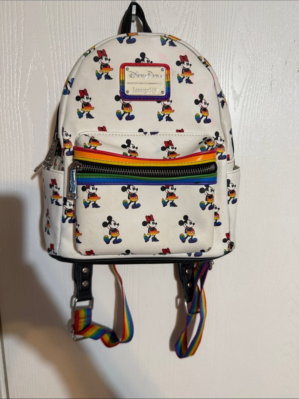 Loungefly White Mickey Rainbow Mini Backpack